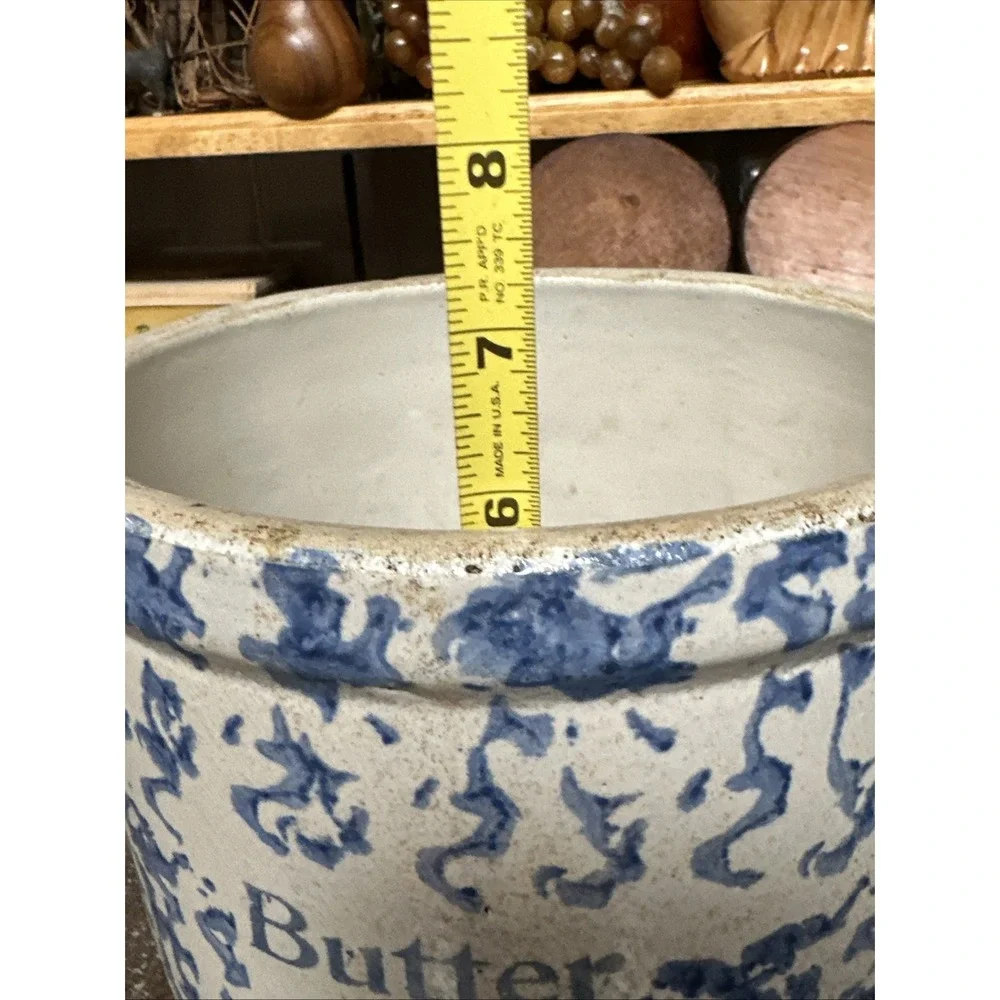 Antique Stoneware‎ Butter Crock Blue Spongeware 6